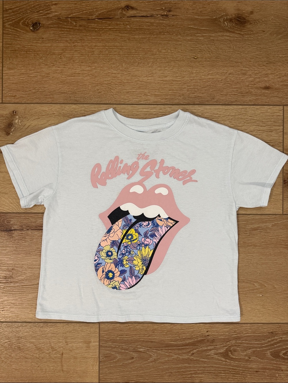 The Rolling Stones Tee - Light Blue with Floral Tongue